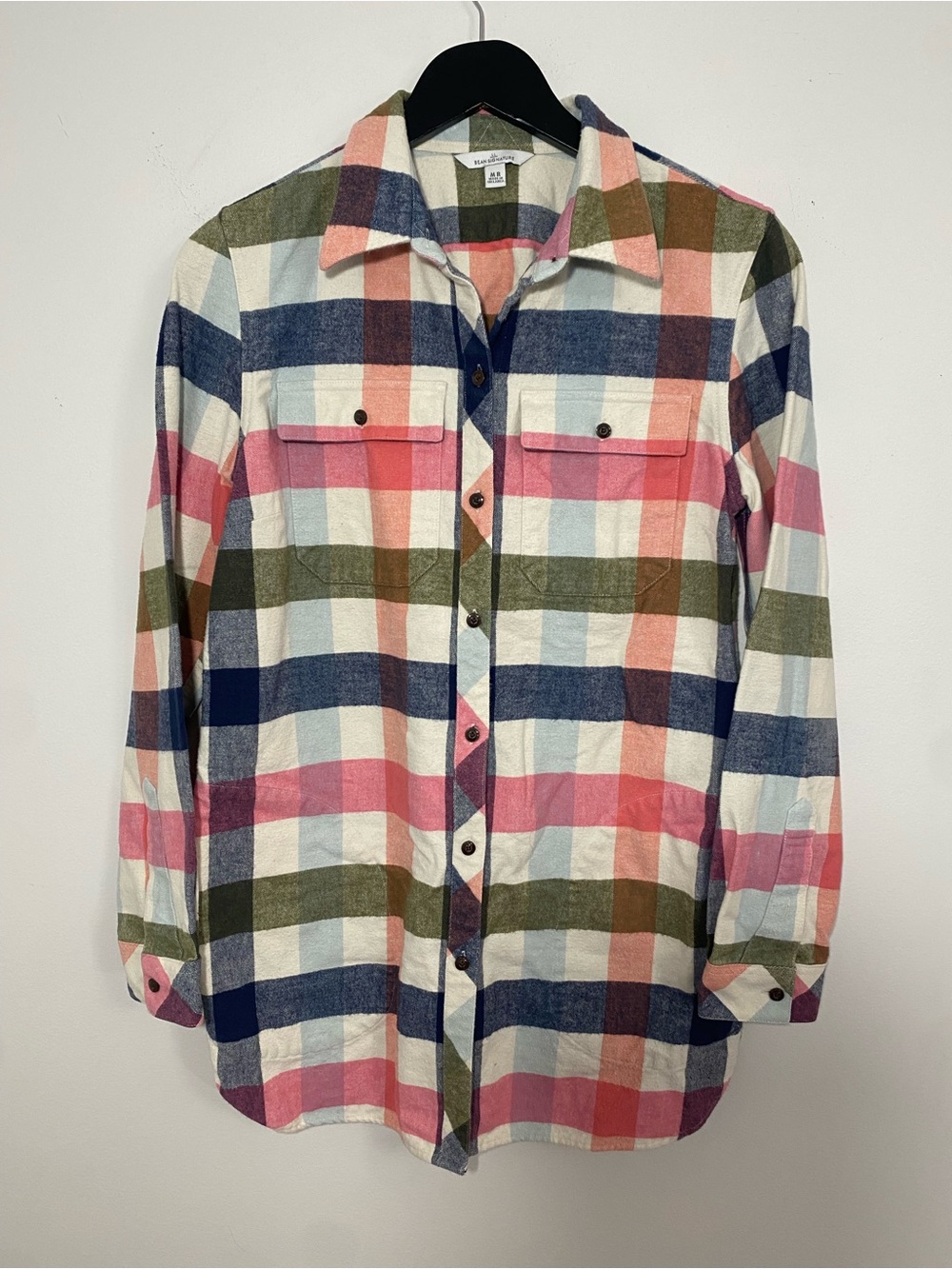 L.L. Bean Multicolor Plaid Button-Down Chamois Shirt Tunic Medium